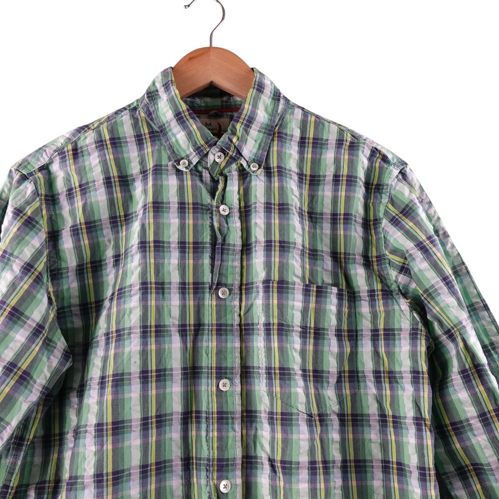 Relwen Men's Plaid Button Down Shirt Size Medium Green Blue‎ Yellow Long Sleeve